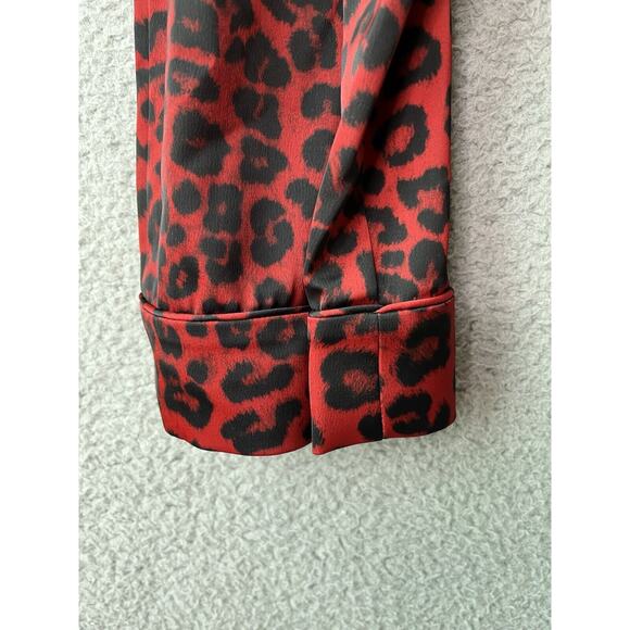 Good American Pajama Pants Large 3 Satin Drawstring Red Leopard Animal Stretch - Picture 6 of 16